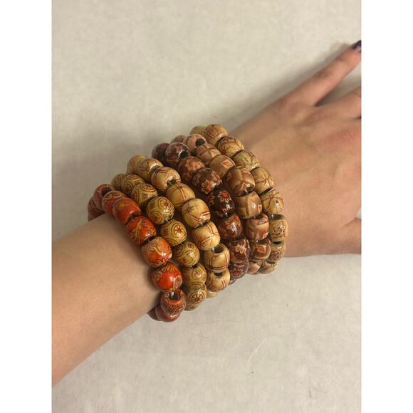 Lot of 6 Handmade Wooden Beaded Stackable Stretchy Bracelets MMJ - Picture 3 of 7